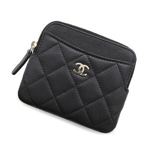 CHANEL Authentic Black Caviar Leather Logo Wallet